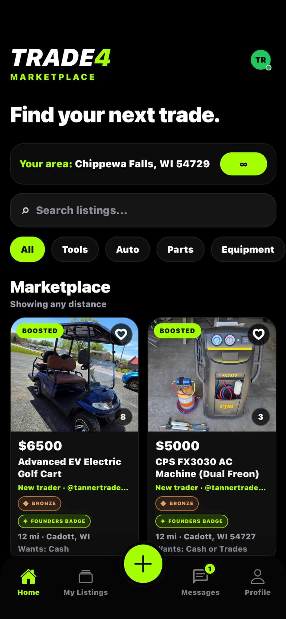Trade4 marketplace home screen